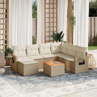 vidaXL Vidaxl - Juego De Sof&aacute;s De Jard&iacute;n Con Cojines Beige 8 Pzas Rat&aacute;n Pe