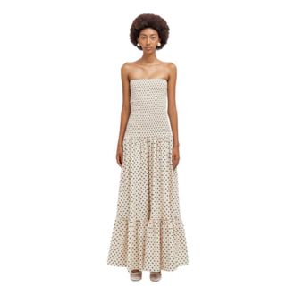 Weili Zheng Geplooide Katoenen Mousseline Maxi Jurk - Dames - Maxi kleedjes - Beige - S - Katoen - Kleedjes