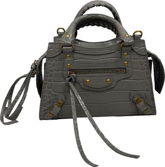 Balenciaga Pre-owned Womens Mini Neo Classic City Croc-Embossed Handbag in Grey Leather - One Size