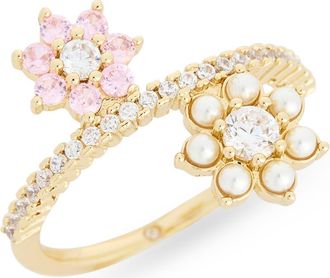 Covet Cubic Zirconia & Faux Pearl Scattered Flower Ring in Clear Multi /Gold at Nordstrom Rack, Size 8
