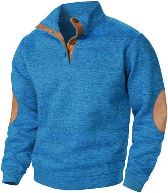 Generic Mens Jumpers Uk Vintage Corduroy Pullover Sweatshirts Mens UK Henley Turtle Neck Snap Buttons Work Jumpers Stand Collar Warm Outwear Loose Sweater Lei