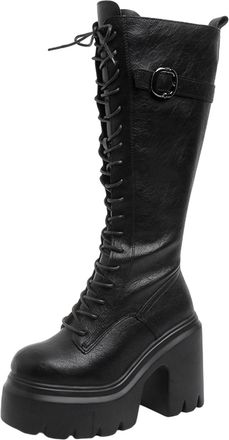 Generic Black Women Stylish Boots with A Sturdy Sole and Lace Up Design for A Fashion Forward Approach in Cold Weather