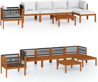 vidaXL Conjunto De Jard&iacute;n De 7 Piezas Con Cojines, Madera Color Crema, Acacia Y Cuerda Vidaxl