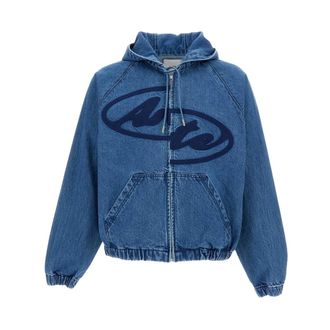 Arte Denim Jackets, male, Blue, Size: S Split Logo Denim Hood Jacket