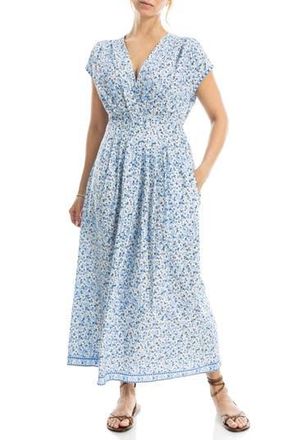 Max Studio Cap Sleeve Tucked Waist Maxi Dress in Ivory/Denim Daisy at Nordstrom Rack, Size X-Small