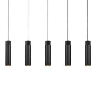 Nordlux L&aacute;mpara regleta de techo 5 luces negro cil&iacute;ndricas con pieza de madera