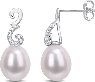Mimi & Max 8-8.5mm Cultured Freshwater Pearl Diamond Accent Peacock Earrings Sterling Silver