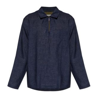 Paul Smith Linnen V-hals Shirt - Heren - Casual Overhemden - Blauw - S - Linnen - Overhemden