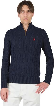 Ralph Lauren Truien & Vesten, Heren, Blauw, L, Katoen, Kabel Gebreide Trui met Halve Rits