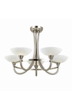 Netlighting Cagney 5 Light Semi Flush Multi Arm Ceiling Light Satin Chrome White Painted Glass with Faint Line Pattern G9 in Grey