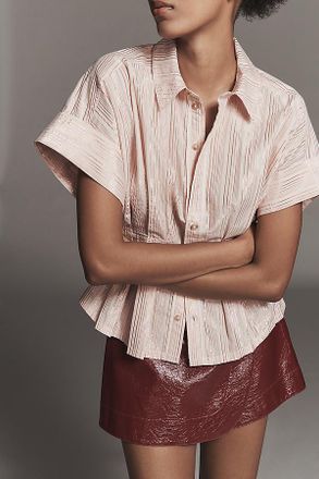 Pilcro The Bobbie Short-Sleeve Fitted-Waist Lurex Stripe Blouse by Pilcro