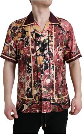 Dolce & Gabbana Zijden Knoopshirt Multicolor Patroon - Heren - Korte mouwen Overhemden - Veelkleurig - S - Overhemden