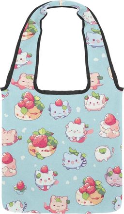 Generic Colorful Cartoon Kitten Reversible Canvas Shoulder Tote - Double-Sided Print, 12oz Cotton, 27cm Drop, Fold-Flat Bag for Travel, Shopping, Street Outin