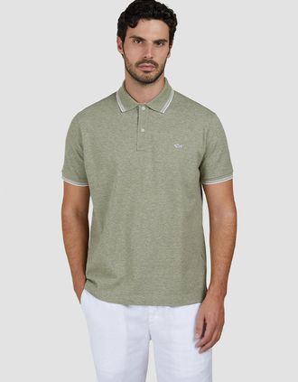 Paul & Shark Mens Paul & Shark Mens Jaspe Pique Cotton Polo with Striped Trims - Tan - Size: 40