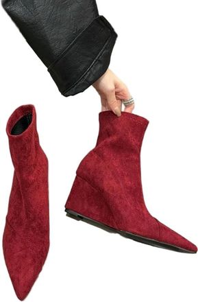 Generic GLDFW Pointed Toe Thick Heel Burgundy Slim Boots Spring Autumn Low Heel Short Boots Fashionable Womens Ankle