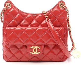 Chanel Matelasse Hobo Shoulder Bag Leather Red