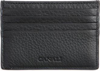 Canali Tumbled Calfskin Card Holder in Black at Nordstrom