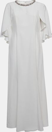 Jenny Packham White Satin Crystal Embellished Neck Wedding Gown