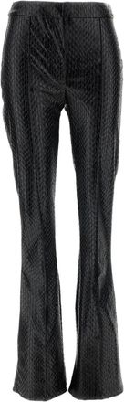 Elisabetta Franchi Black Snakeskin-Effect Faux Leather Flared Pants