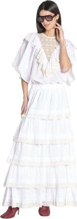 Antik Batik Lange Gerimpelde Rok - Dames - Maxi kleedjes - Wit - XS - Katoen - Kleedjes