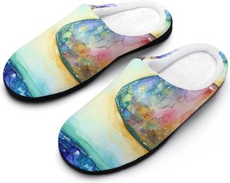 Generic Avocado Inink Fade Gradient Slippers Men Winter Warm Cotton Anti-Slip Indoor Slip-Ons House Shoes