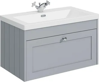 Balterley Balterley 800mm Wall Hung 1 Drawer Unit & Minimalist Basin 1 Tap Hole - Satin Grey