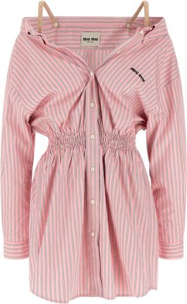 Miu Miu Pink Cotton Striped Shirt Dress