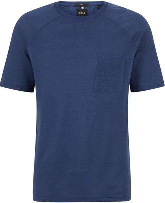HUGO BOSS Mens Crew Neck Raglan Short Sleeve T-Shirt in Dark Blue - Size Small