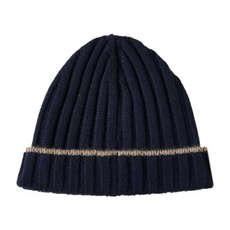 Brunello Cucinelli Blue Cashmere Ribbed-Knit Beanie Hat - male - Brunello Cucinelli - Accessories - Blue - L - Accessories