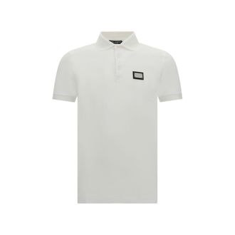 Dolce & Gabbana Mens Polo Shirt Short Sleeve Dg Patch - White Cotton - Size EU 48 (Mens)
