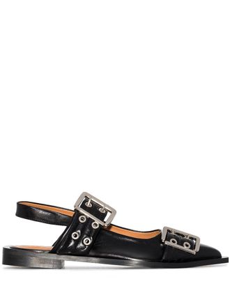 Ganni buckled slingback shoes - women - Rubber/Leather/Leather - 35 - Black