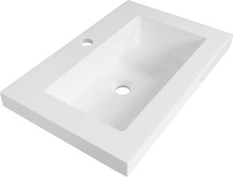 Marcel Breuer Spring wastafel ondiep 60x40x5cm - 1 wasbak - 1 kraangat - mineraalmarmer - zijdeglans wit