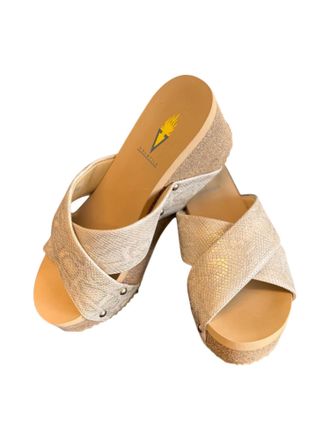 Very Volatile Riverside Wedge Sandals In Beige Croco