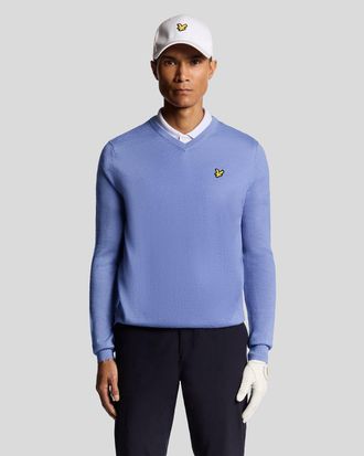 Lyle & Scott Mens Golf Wool Blend V Neck Jumper - Blue - Size X-Small