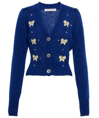 Alessandra Rich Butterfly-Embroidered Alpaca and Wool-Blend Cardigan Size S