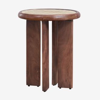 Sklum Mesa Auxiliar Redonda &Oslash;40 Cm En Azulejos Y Madera De Acacia Aitana Sklum