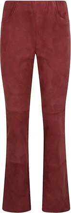Via Masini 80 Red Suede Leather Trousers