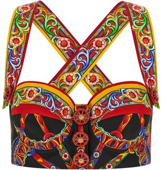 Dolce & Gabbana Multicolor Printed Sweet Heart Neck Top