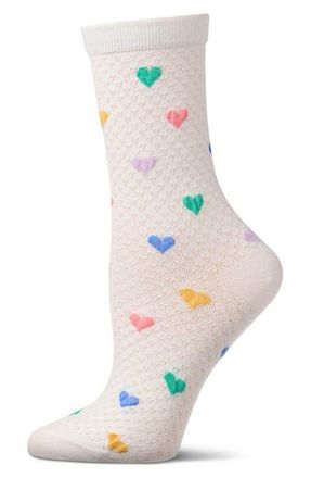 MeMoi Colorful Hearts Cotton Blend Crew Socks in White at Nordstrom, Size 9