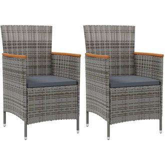 vidaXL Sillas De Comedor De Jard&iacute;n 2 Unidades Rat&aacute;n Sint&eacute;tico Gris Vidaxl