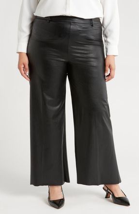 Lyssé ntials High Waist Faux Leather Wide Leg Pants in Kohl Black at Nordstrom, Size 1X