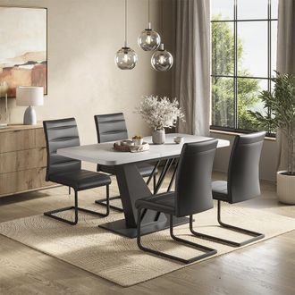 Vicco Set De Mesa De Comedor Fenaro, Blanco/negro, 120 X 80 Cm Con 4 Sillas De Comedor, Negro, Vicco