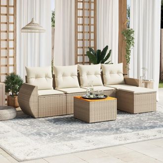 vidaXL Juego De Sof&aacute;s Jard&iacute;n Con Cojines 6 Pzas Rat&aacute;n Sint&eacute;tico Beige Vidaxl