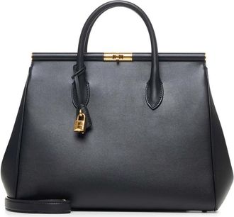 Dolce & Gabbana Zwarte leren handtas met slot - Dames - Handtassen - Zwart - ONE Size - Leer - Tassen
