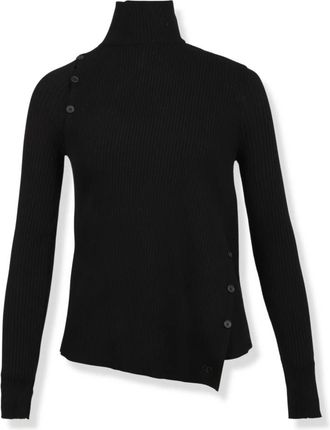 Courr&egrave;ges Oblique Sweater met Knopen - Dames - Coltruien - Zwart - M - Polyester - Truien & Vesten