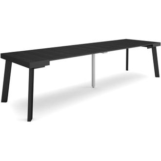 Skraut Home Consolle allungabile, Tavolo consolle allungabile, 300, Per 14 persone, Gambe in legno, Stile moderno, Nero - Skraut Home
