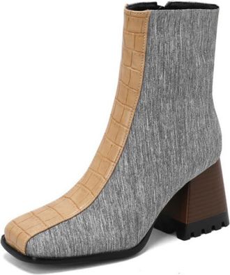 Generic Womens Contrast Panel Ankle Boots Square Toe Chunky Heel Snakeskin Crocodile Pattern Cushioned Insole Non-Slip Outsole Party Daily Streetwear Shoes,Gr