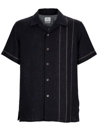 Paul Smith Neutrals Vertical Stitching Detail Linen Shirt