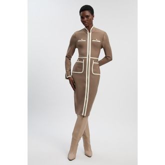 Karen Millen Bandage Military Piping Midi Dress in Taupe at Nordstrom, Size 12