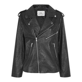 Lollys Laundry Oversized Biker Leren Jas Zwart - Dames - Leren en Su&egrave;de Jassen - Zwart - M - Leer - Jassen